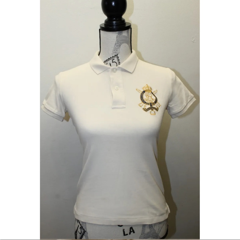 Ralph Lauren Sport Slim Fit Small Women T-Shirt 100% Cotton cream Big Logo